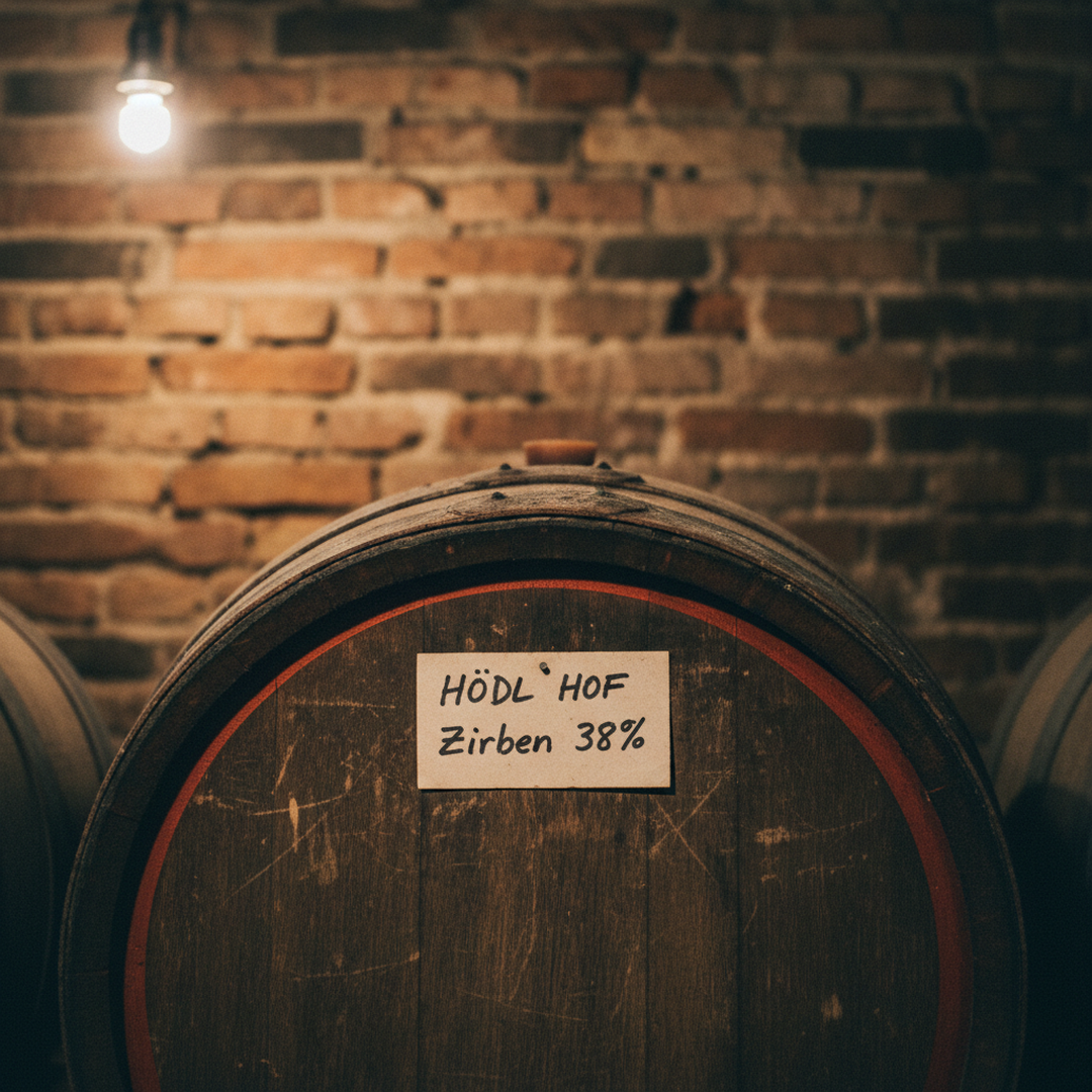 H&ouml;dl Hof Zirben-Fass 38% im Fasskeller